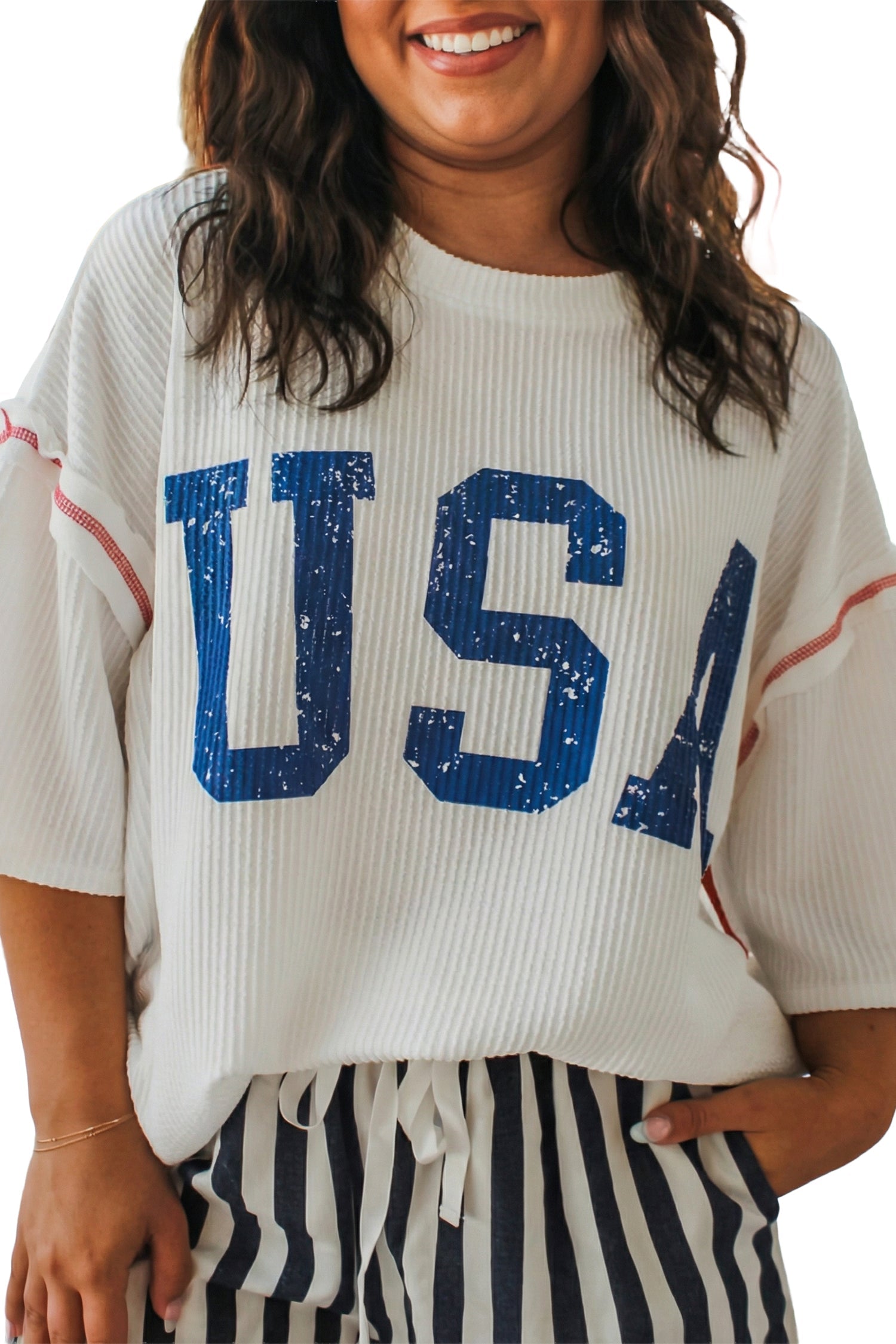 White Vintage USA Twisted Rib Plus Size Tee
