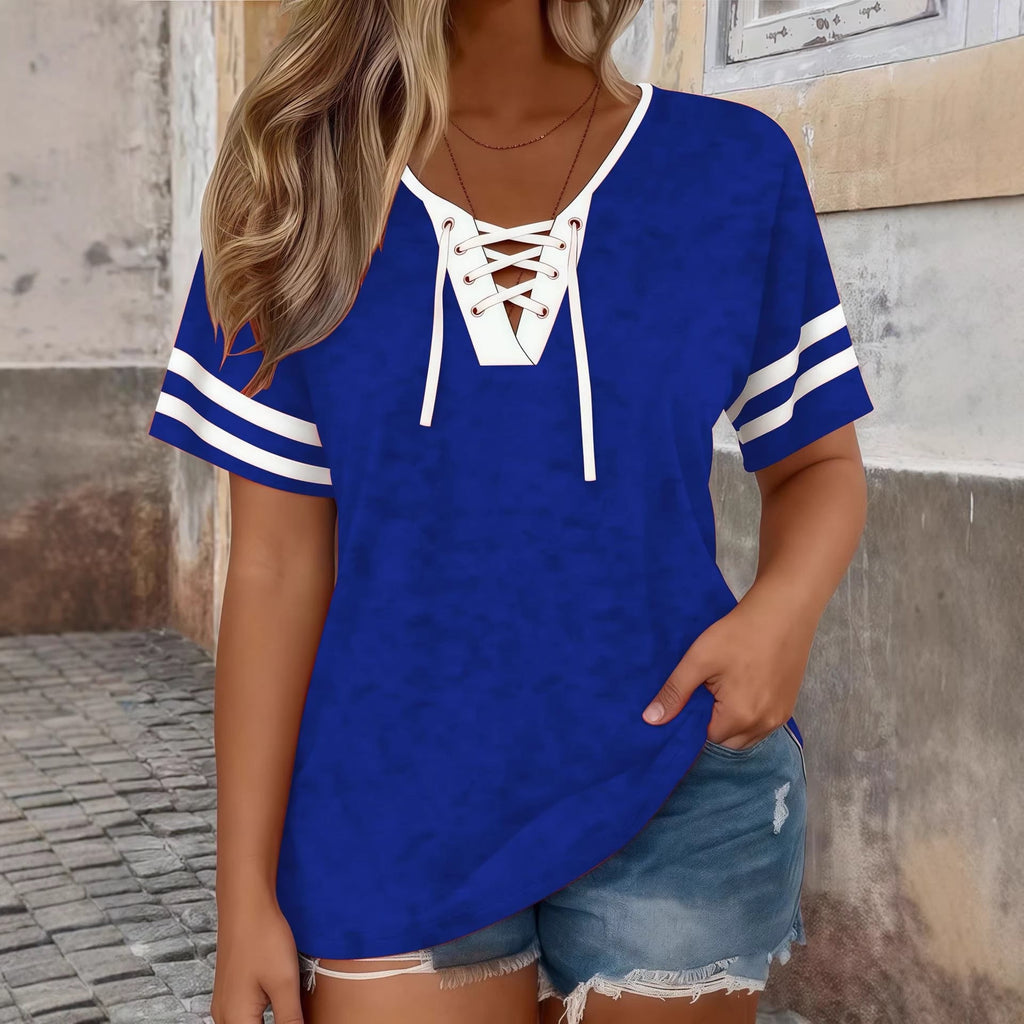 Plus Size Color-Block V-Neck Half-Sleeve Top