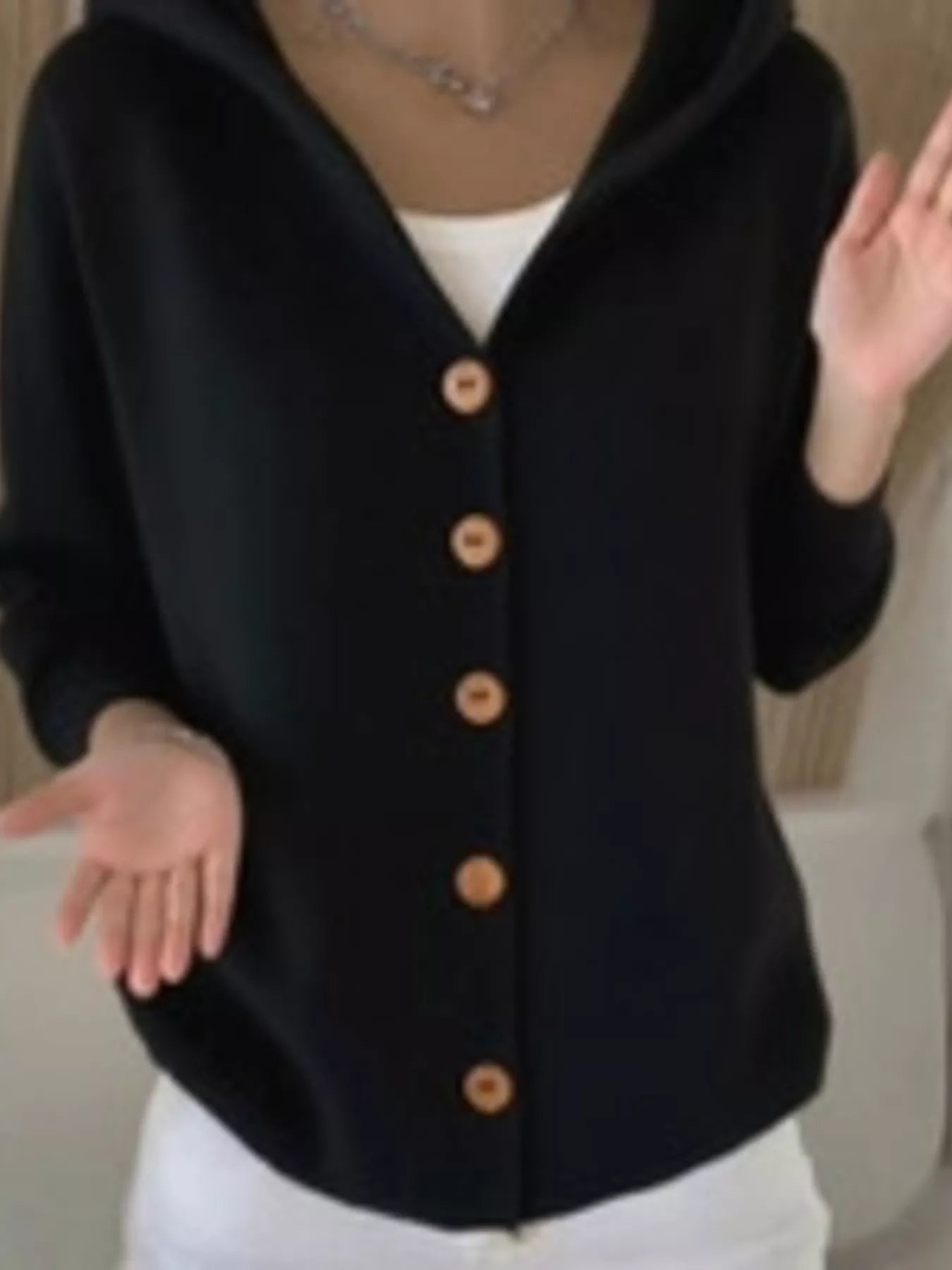 Plus Size Hooded Button-Down Knit Cardigan