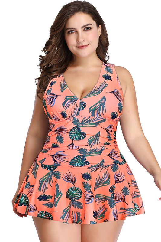 Plus Size Ruffle V-Neck One-Piece Swimsuit