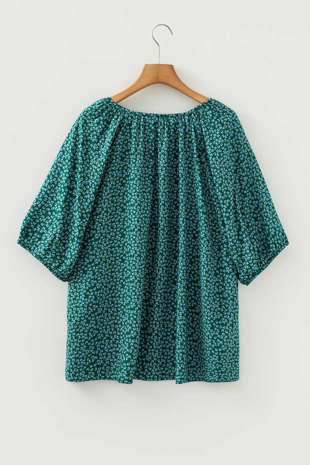 Plus Size Boho Floral Notch V-Neck Top