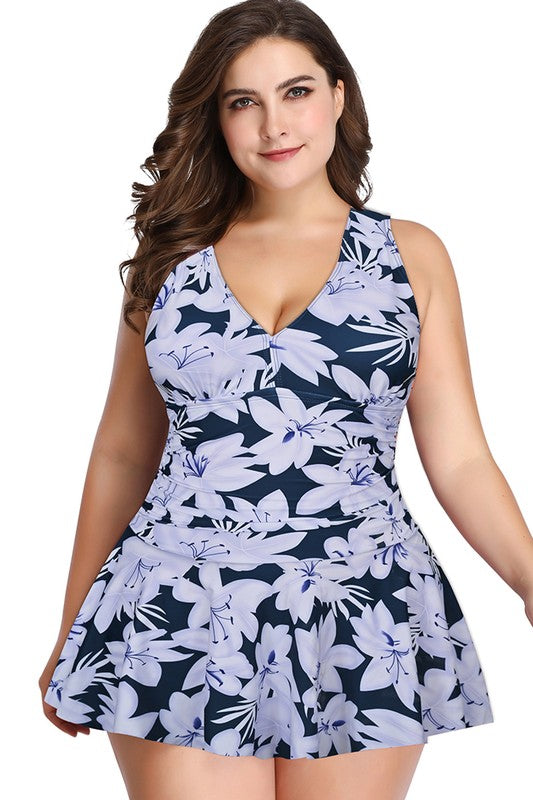Plus Size Ruffle V-Neck One-Piece Swimsuit