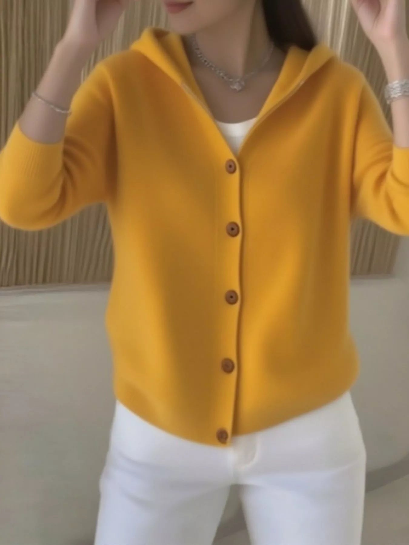 Plus Size Hooded Button-Down Knit Cardigan