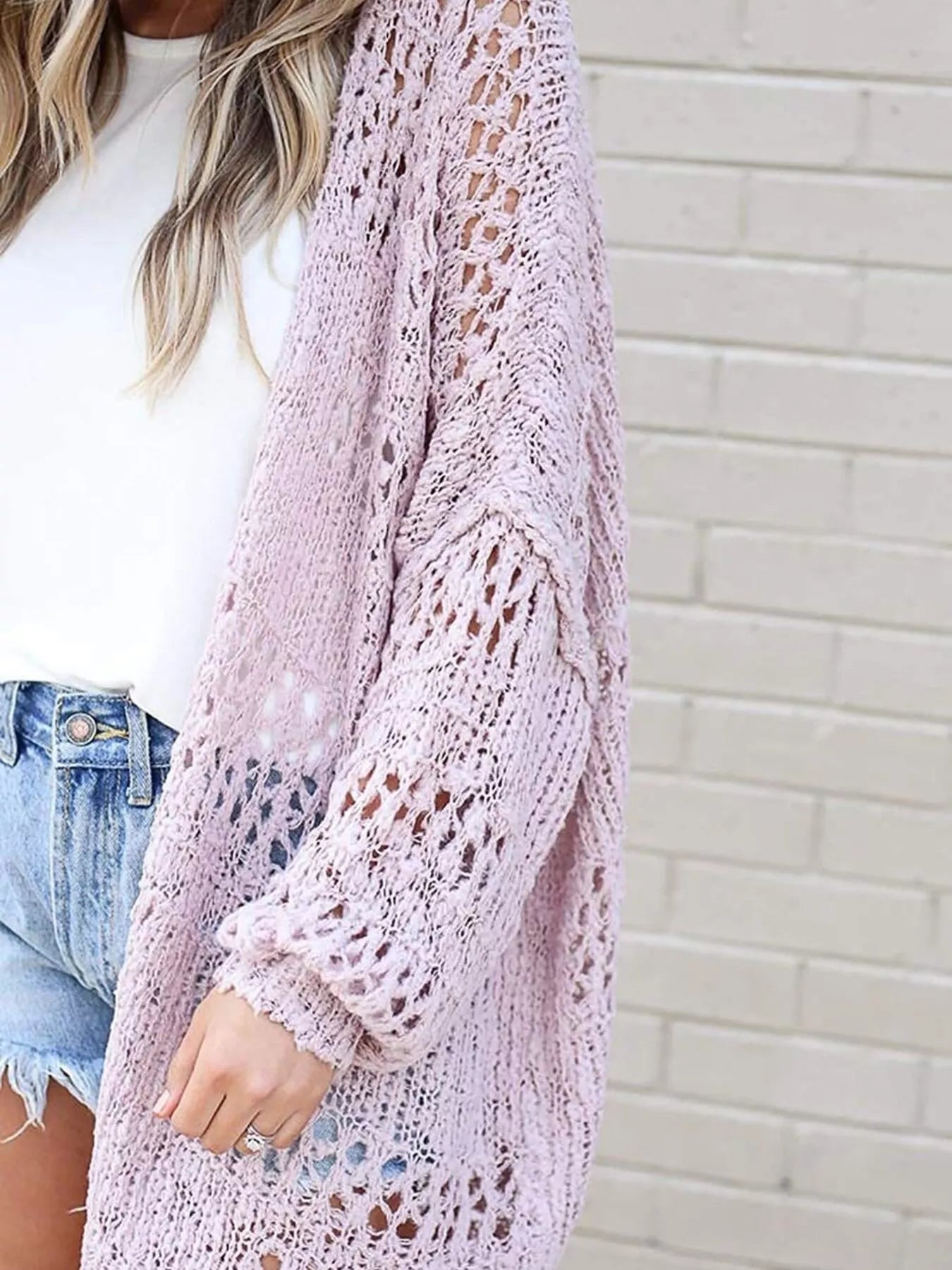 Plus Size Openwork Open Front Lightweight Cardigan