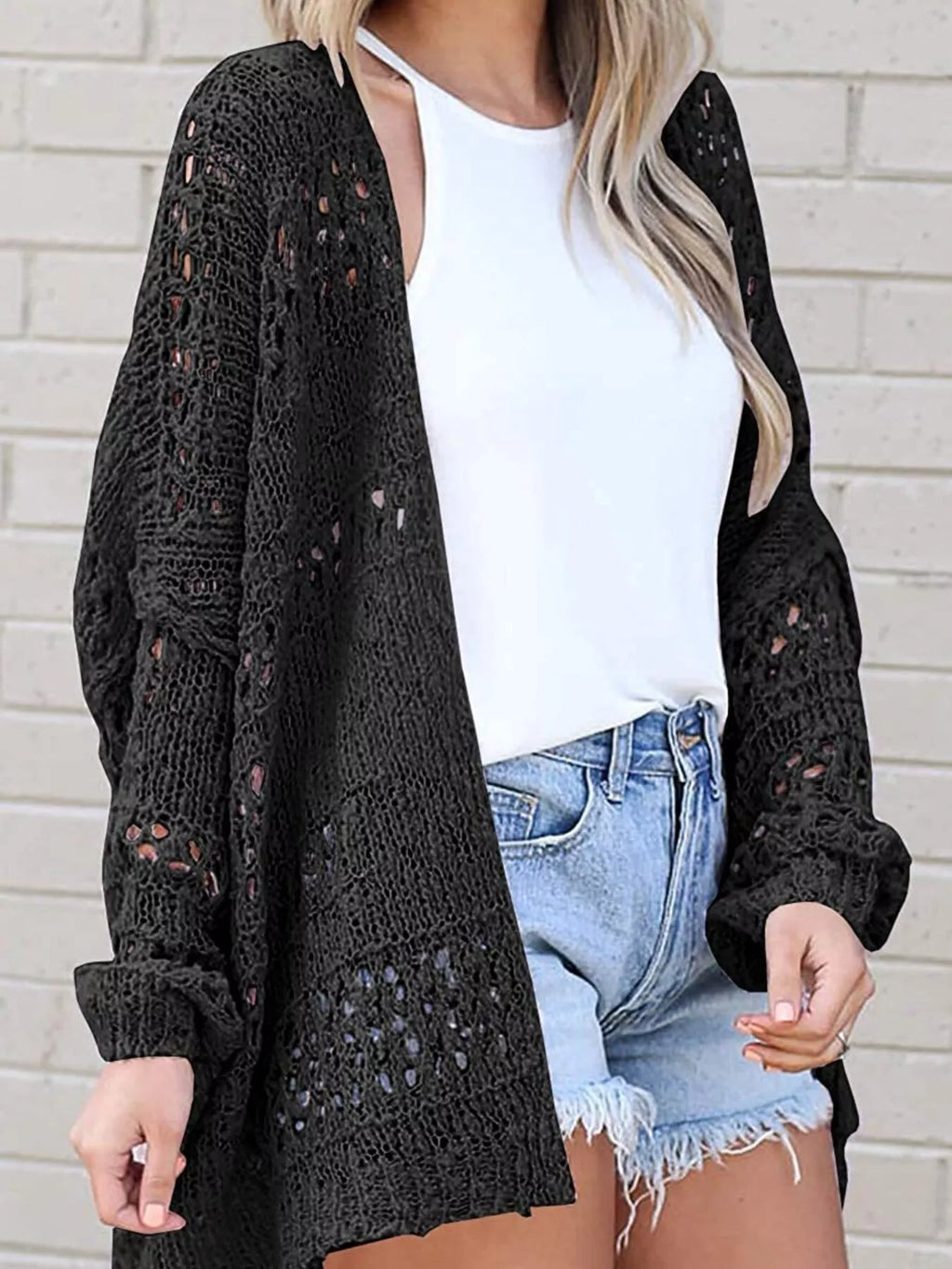 Plus Size Openwork Open Front Lightweight Cardigan