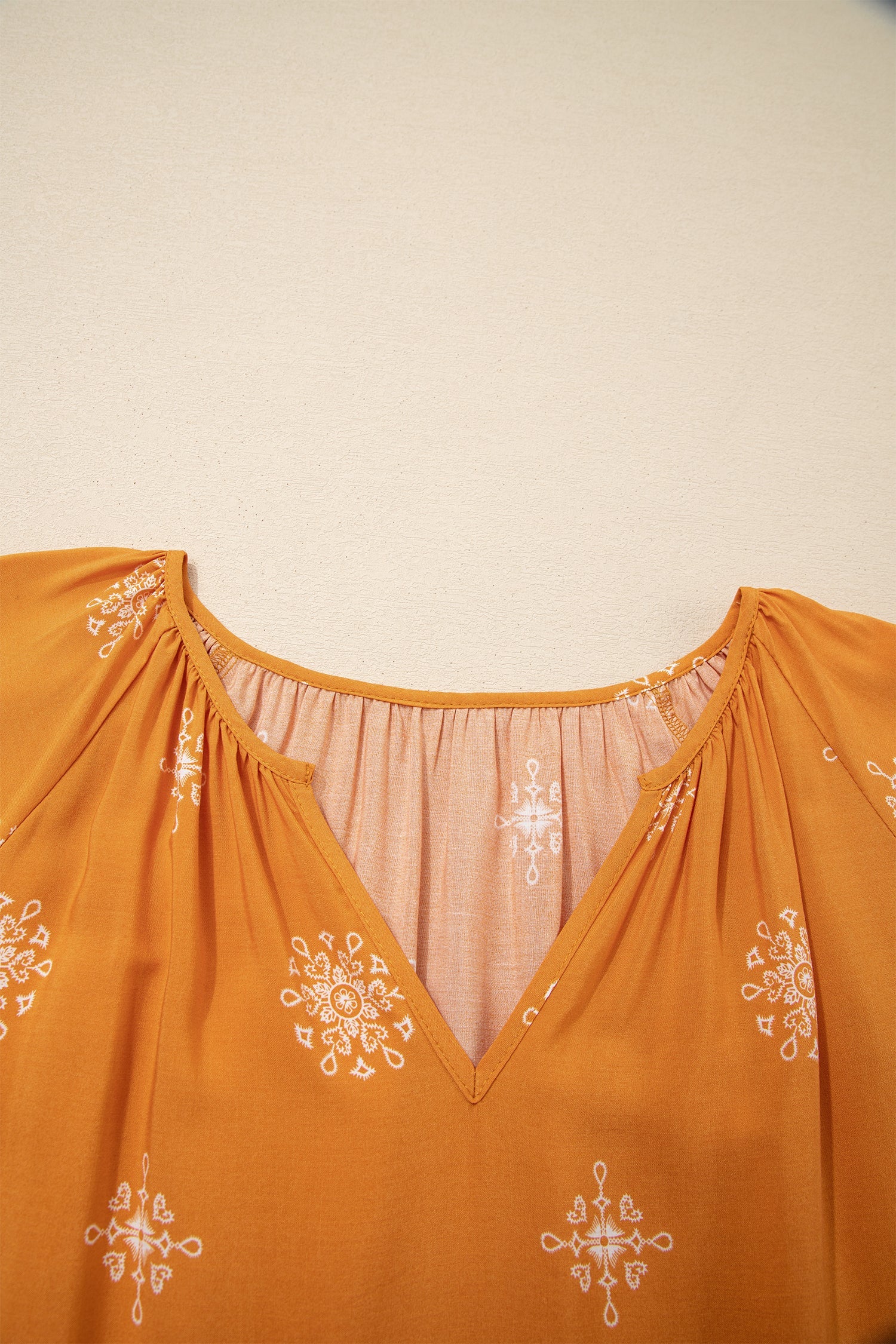 Plus Size Boho Floral Notch V-Neck Top