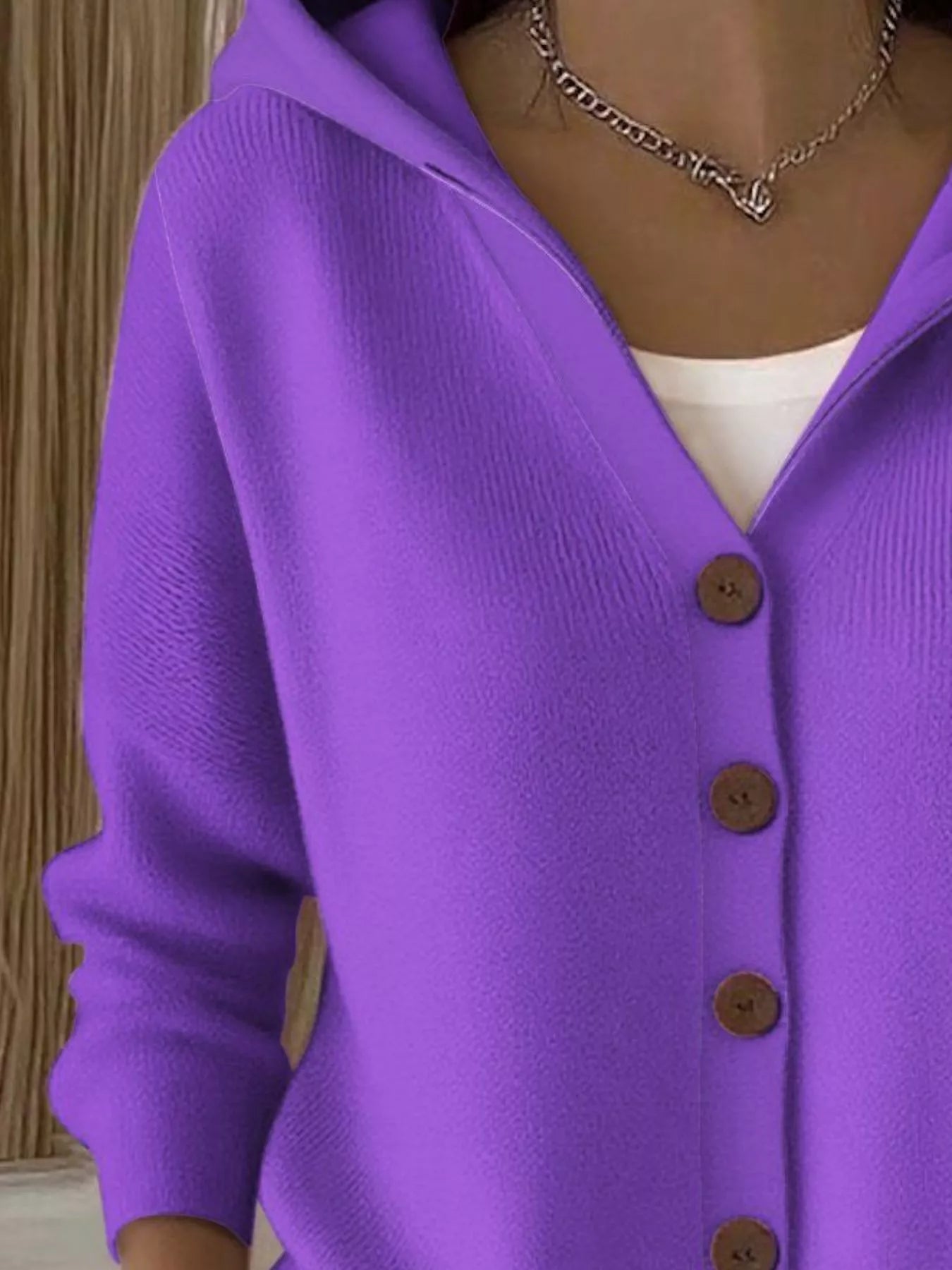 Plus Size Hooded Button-Down Knit Cardigan