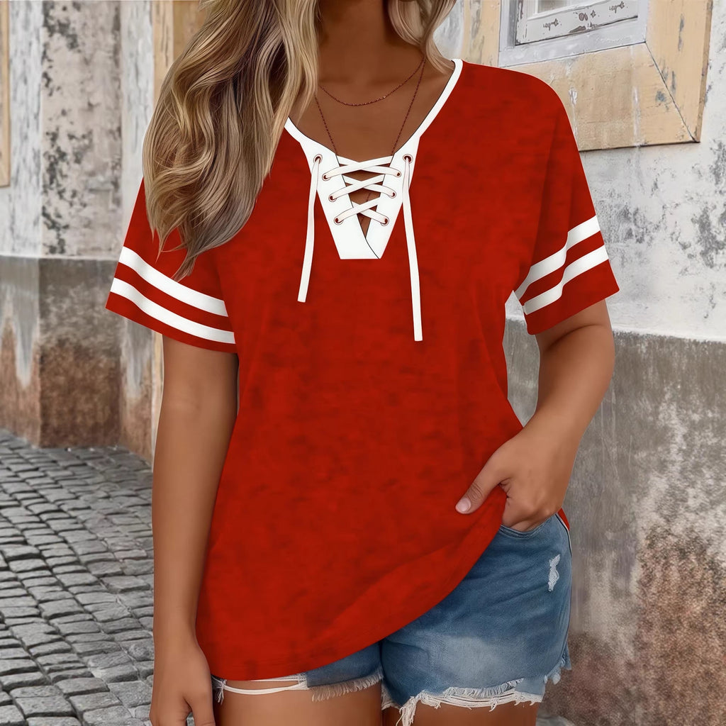 Plus Size Color-Block V-Neck Half-Sleeve Top