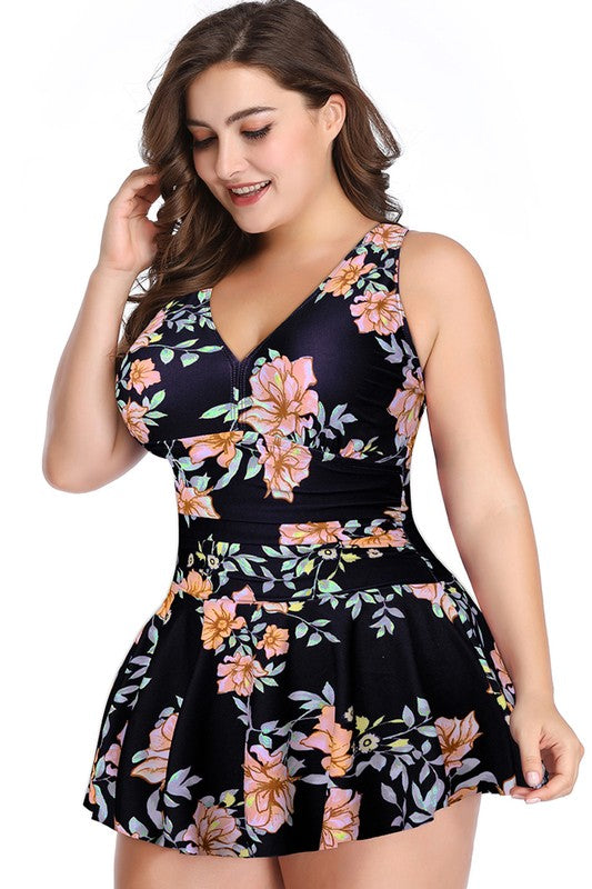 Plus Size Ruffle V-Neck One-Piece Swimsuit