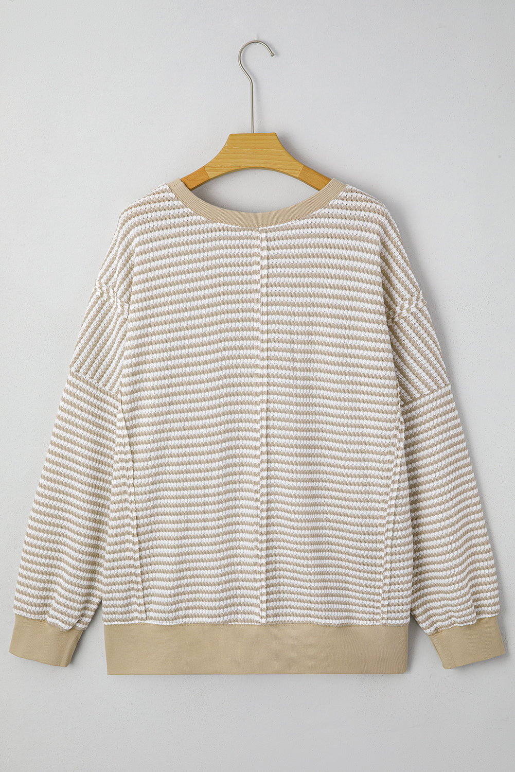 Plus Size Stripe Knit Ribbed Long Sleeve Top