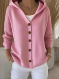Plus Size Hooded Button-Down Knit Cardigan