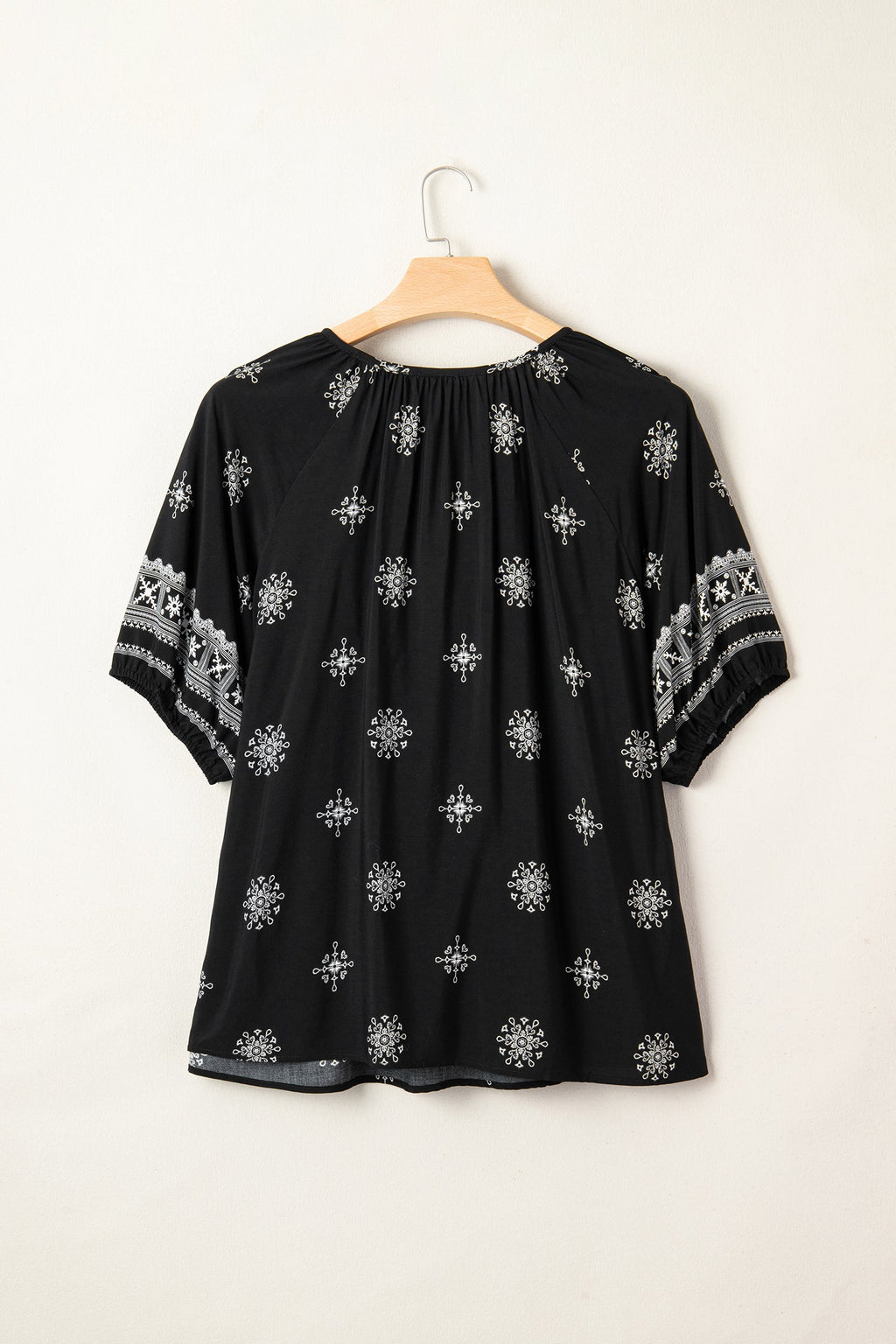Plus Size Boho Floral Notch V-Neck Top