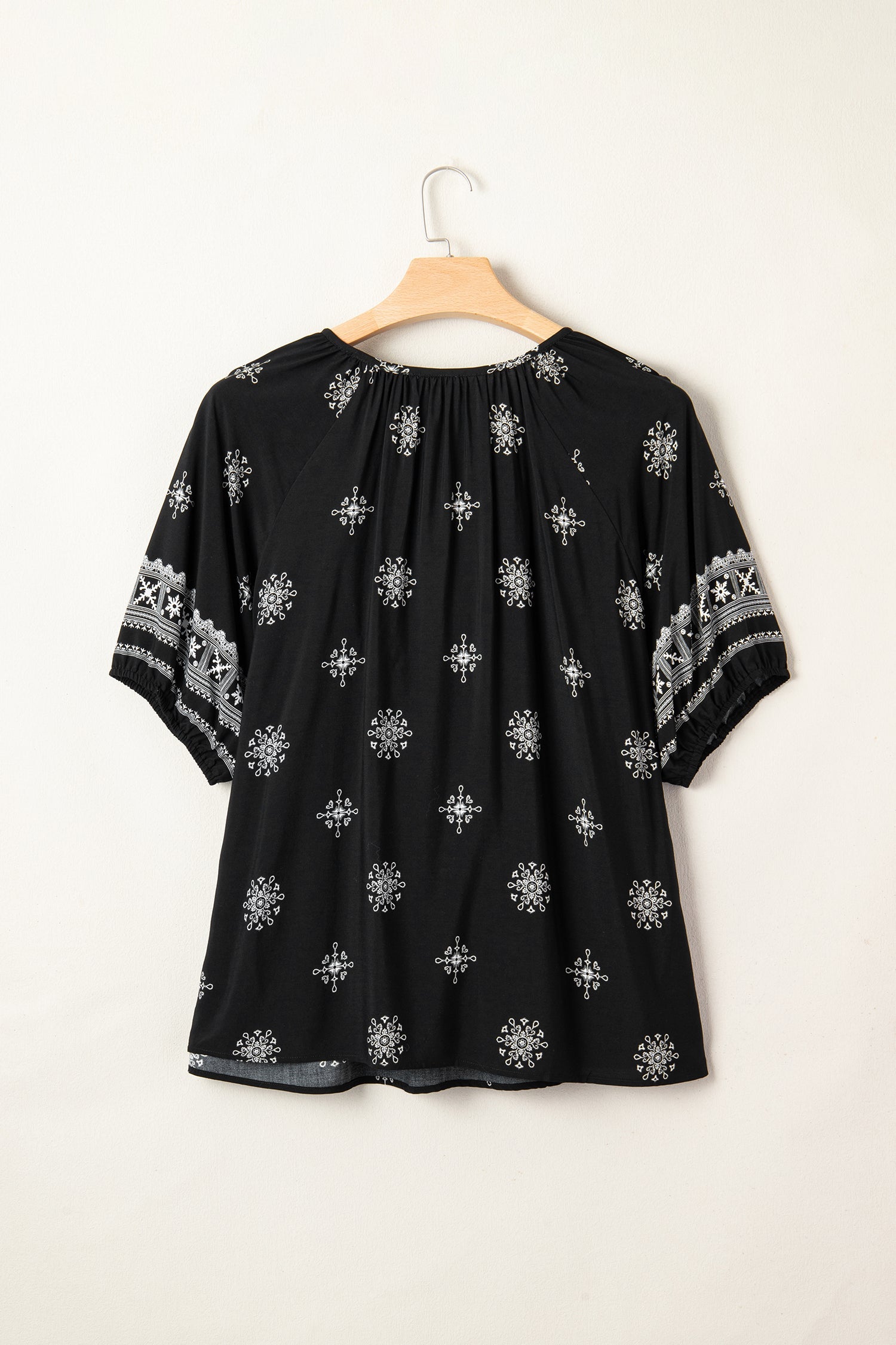 Plus Size Boho Floral Notch V-Neck Top