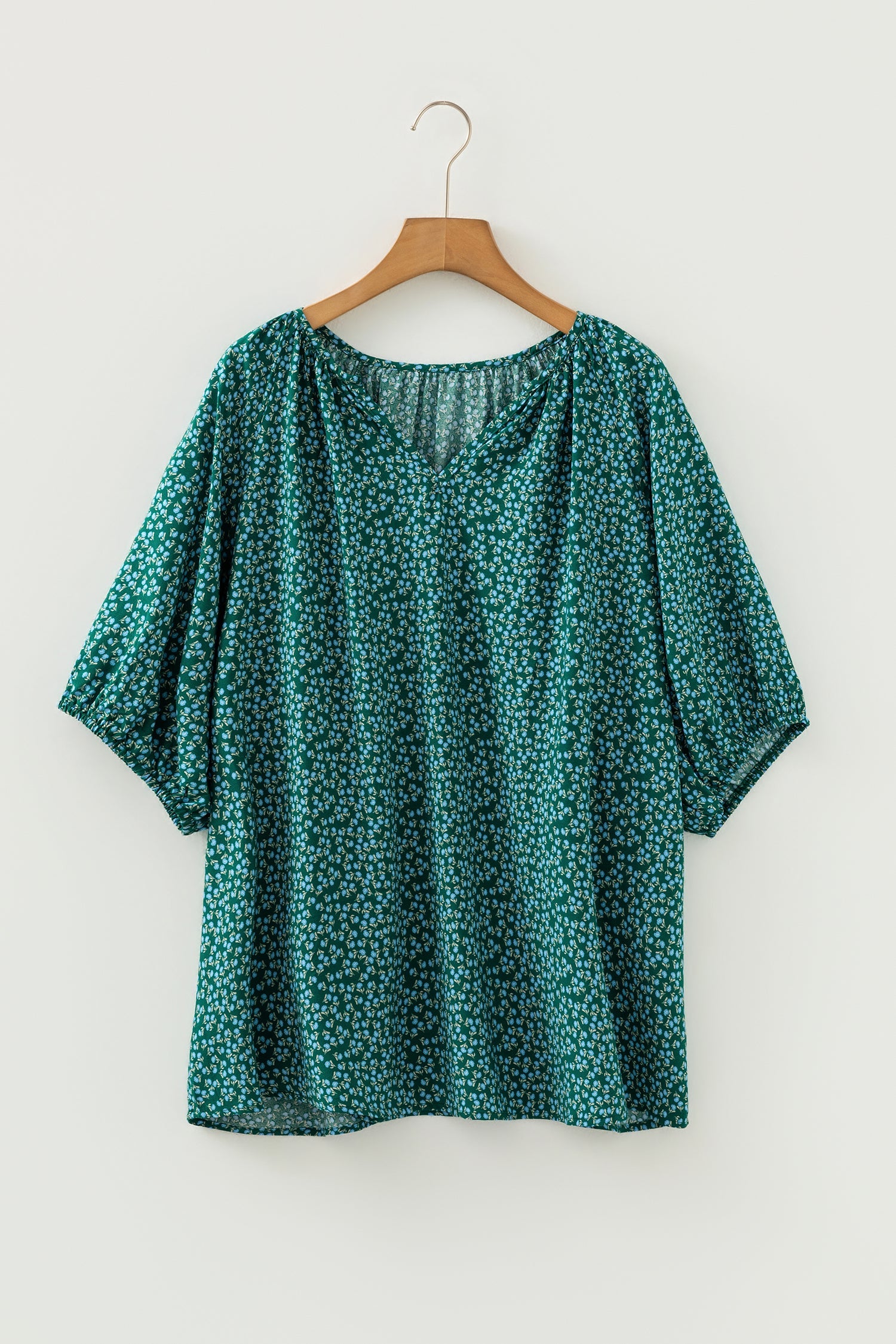 Plus Size Boho Floral Notch V-Neck Top