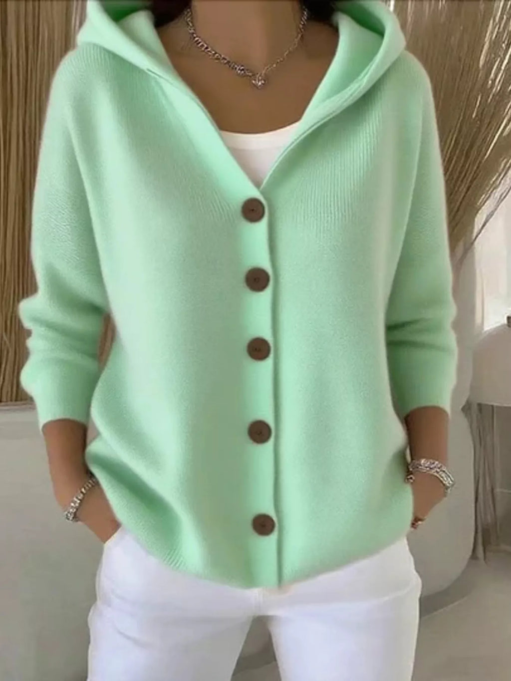 Plus Size Hooded Button-Down Knit Cardigan