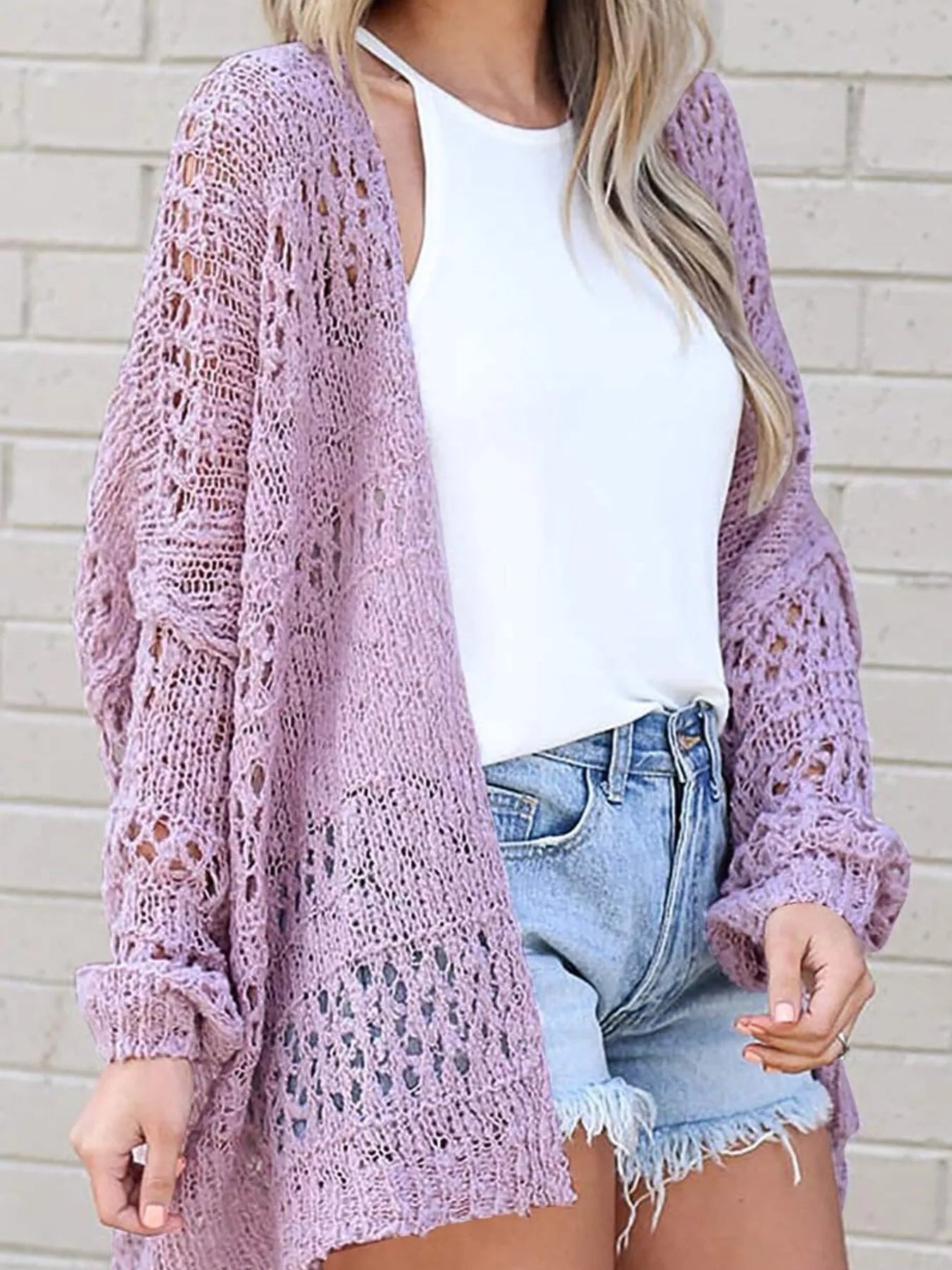 Plus Size Openwork Open Front Lightweight Cardigan