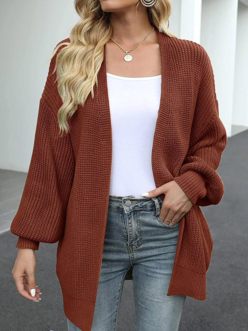 Plus Size Chunky Knit Open Front Cardigan