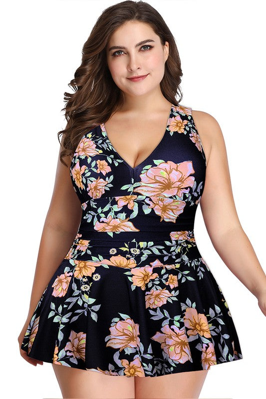 Plus Size Ruffle V-Neck One-Piece Swimsuit