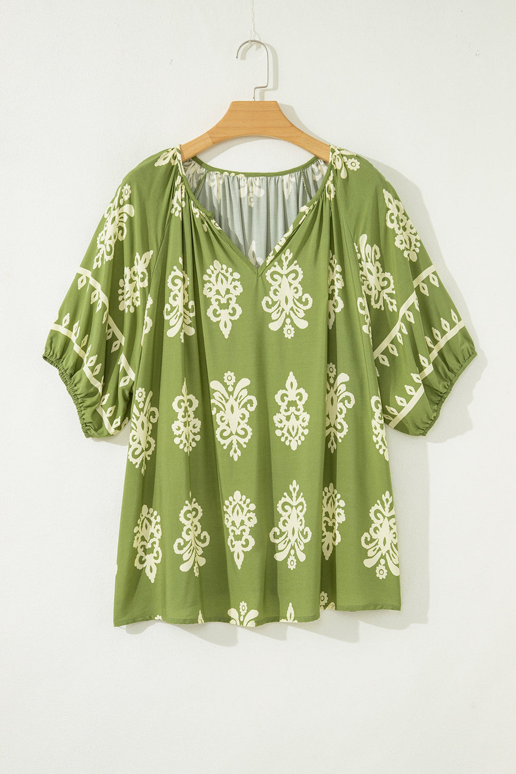 Plus Size Boho Floral Notch V-Neck Top