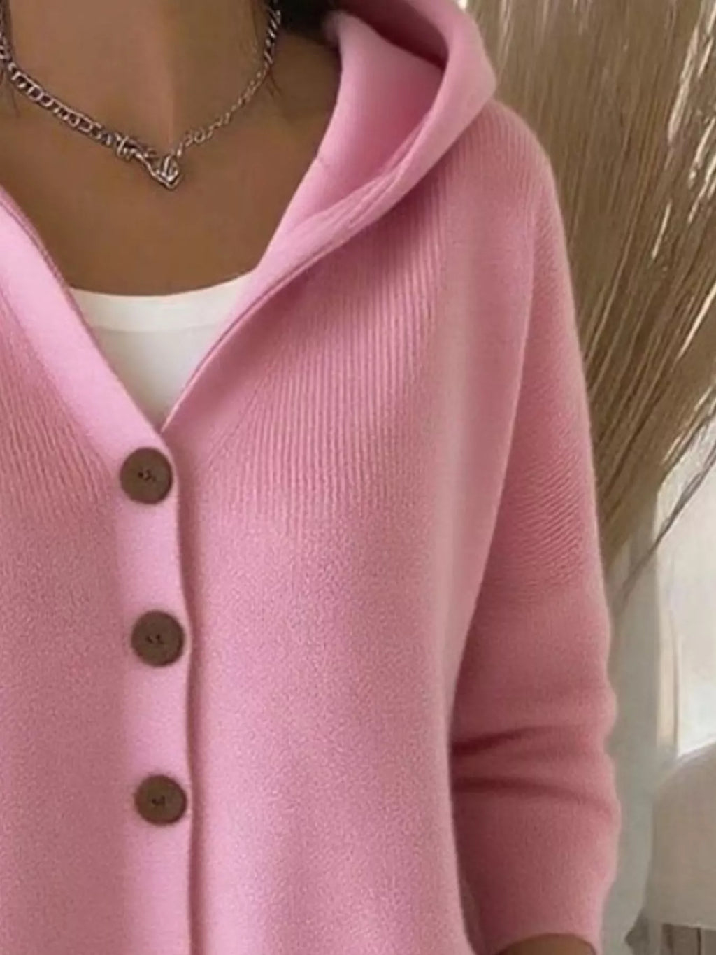 Plus Size Hooded Button-Down Knit Cardigan