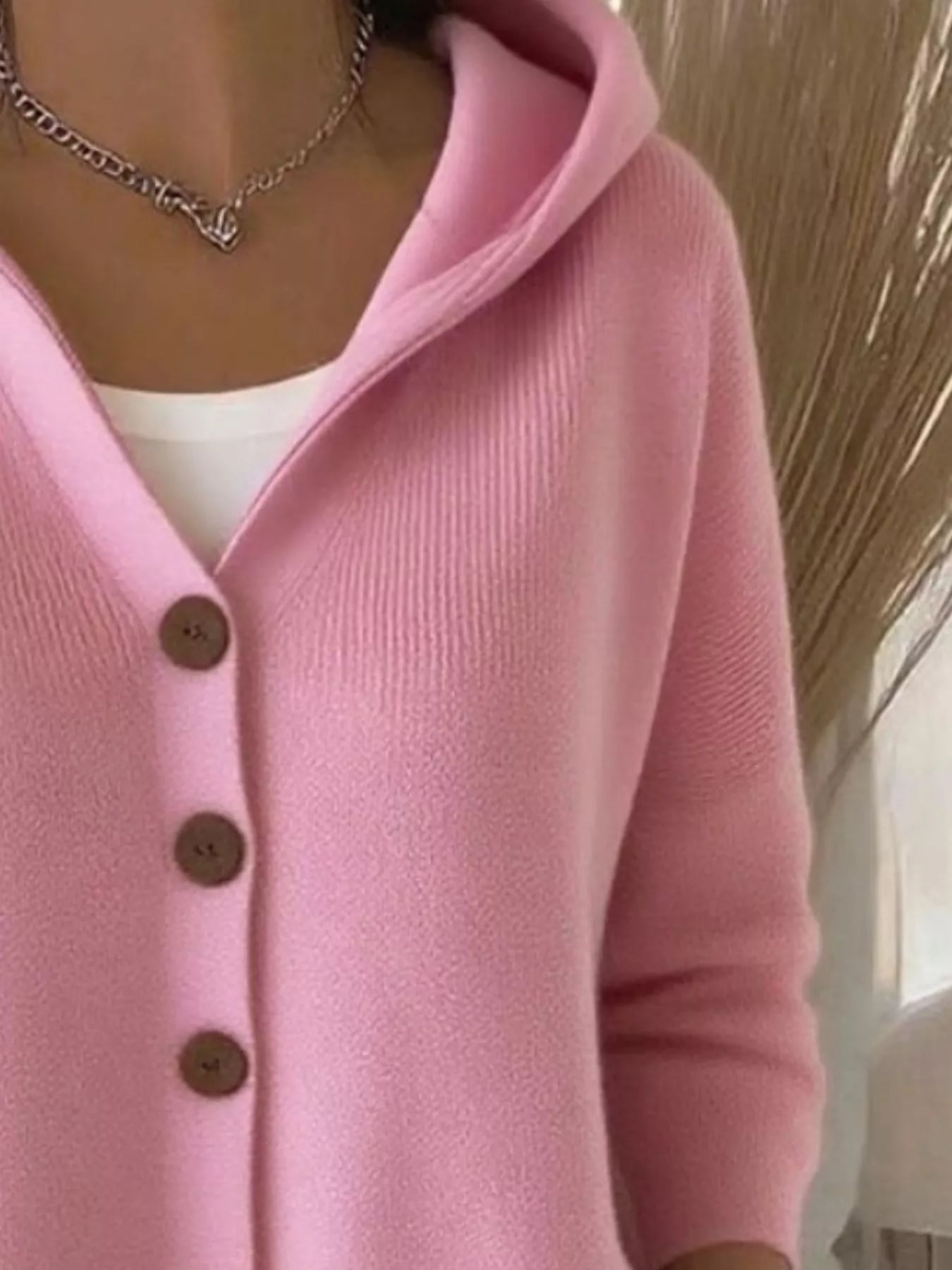 Plus Size Hooded Button-Down Knit Cardigan