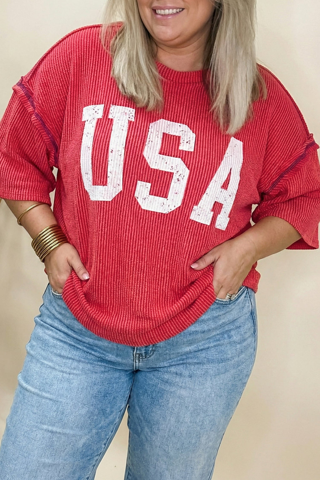 White Vintage USA Twisted Rib Plus Size Tee