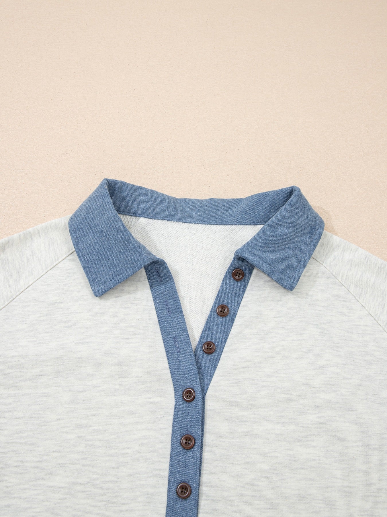 Color Block Button Detail Long Sleeve Top