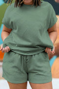 Mineral Blue Textured Top & Drawstring Shorts Set