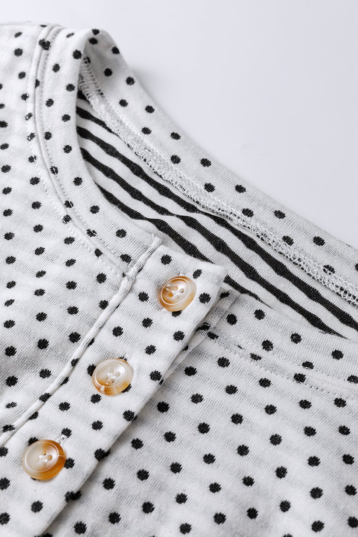 Plus Size Polka Dot Stripe Patchwork Henley Top