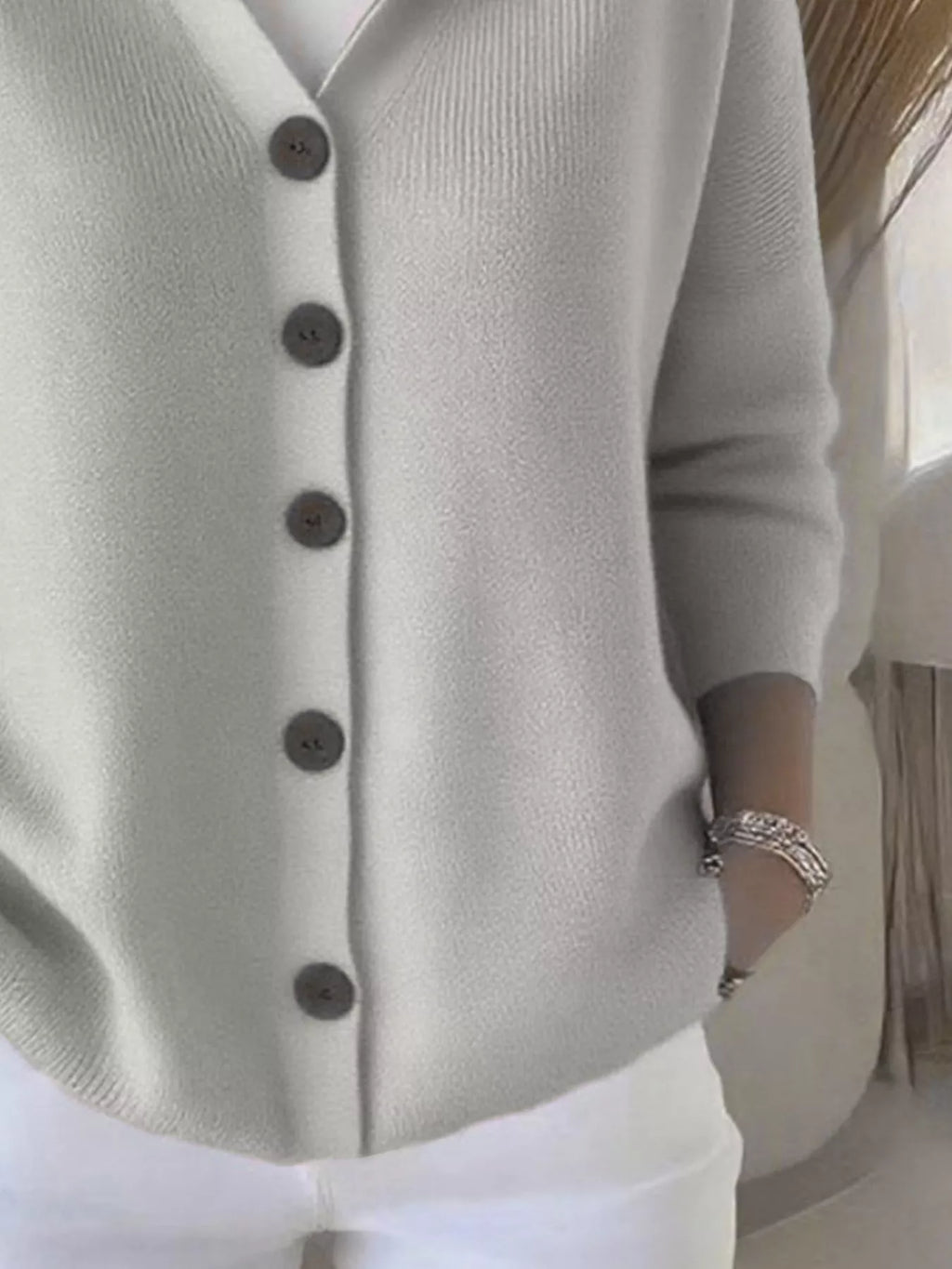 Plus Size Hooded Button-Down Knit Cardigan