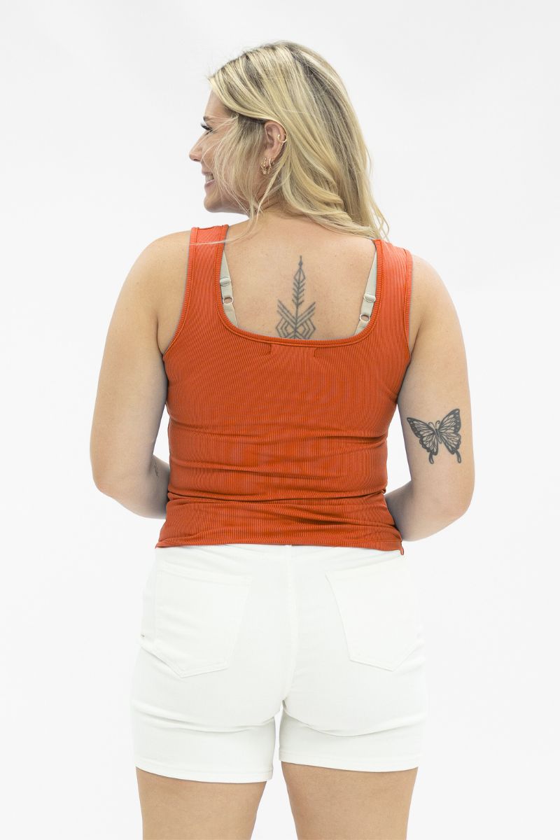 Bella Square Neck Rib Knit Tank Top, Orange