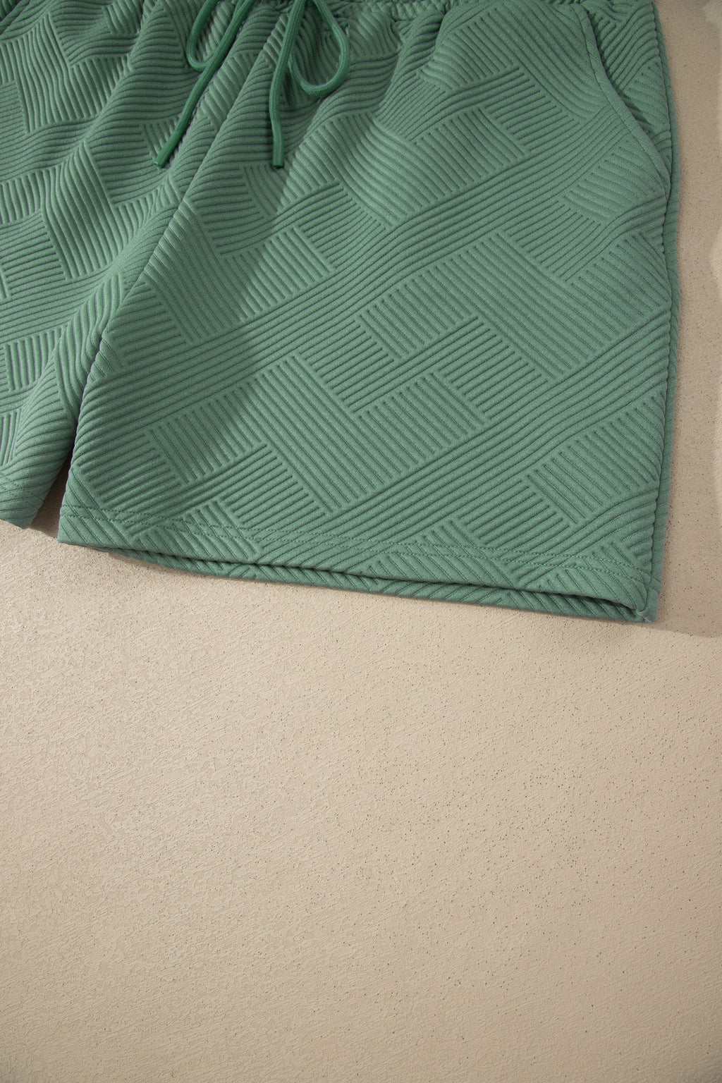 Mineral Blue Textured Top & Drawstring Shorts Set