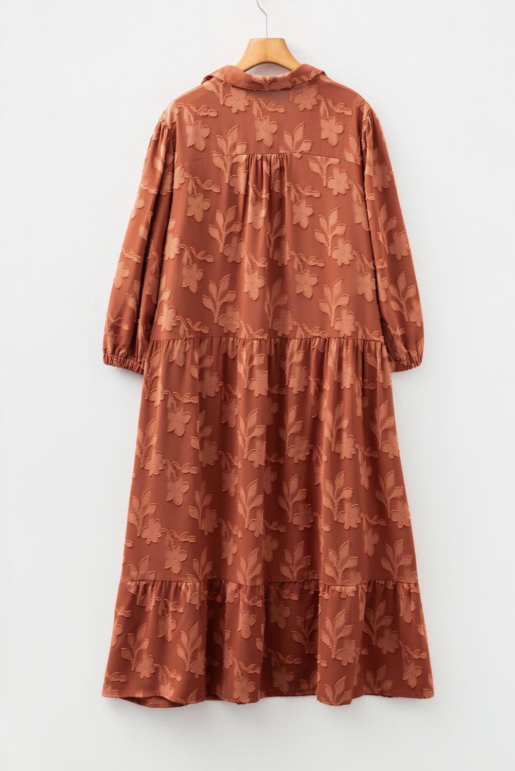 Plus Size Floral Ruffle Hem 3/4 Sleeve Maxi Dress