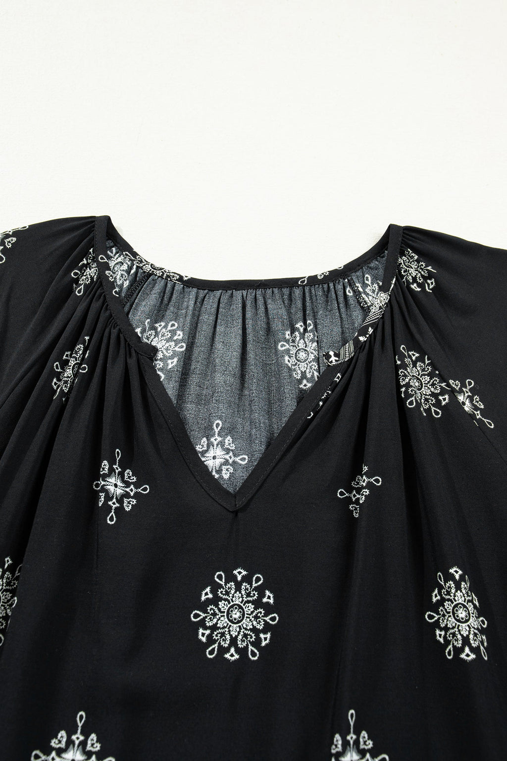 Plus Size Boho Floral Notch V-Neck Top
