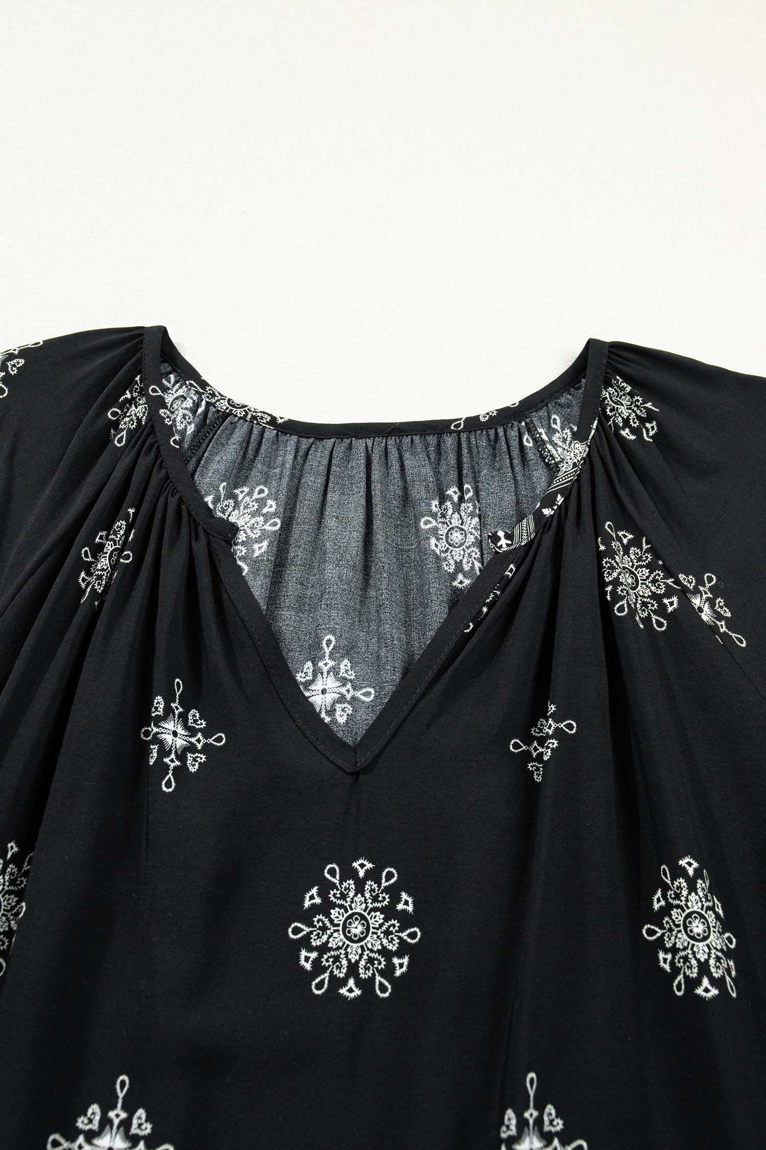 Plus Size Boho Floral Notch V-Neck Top