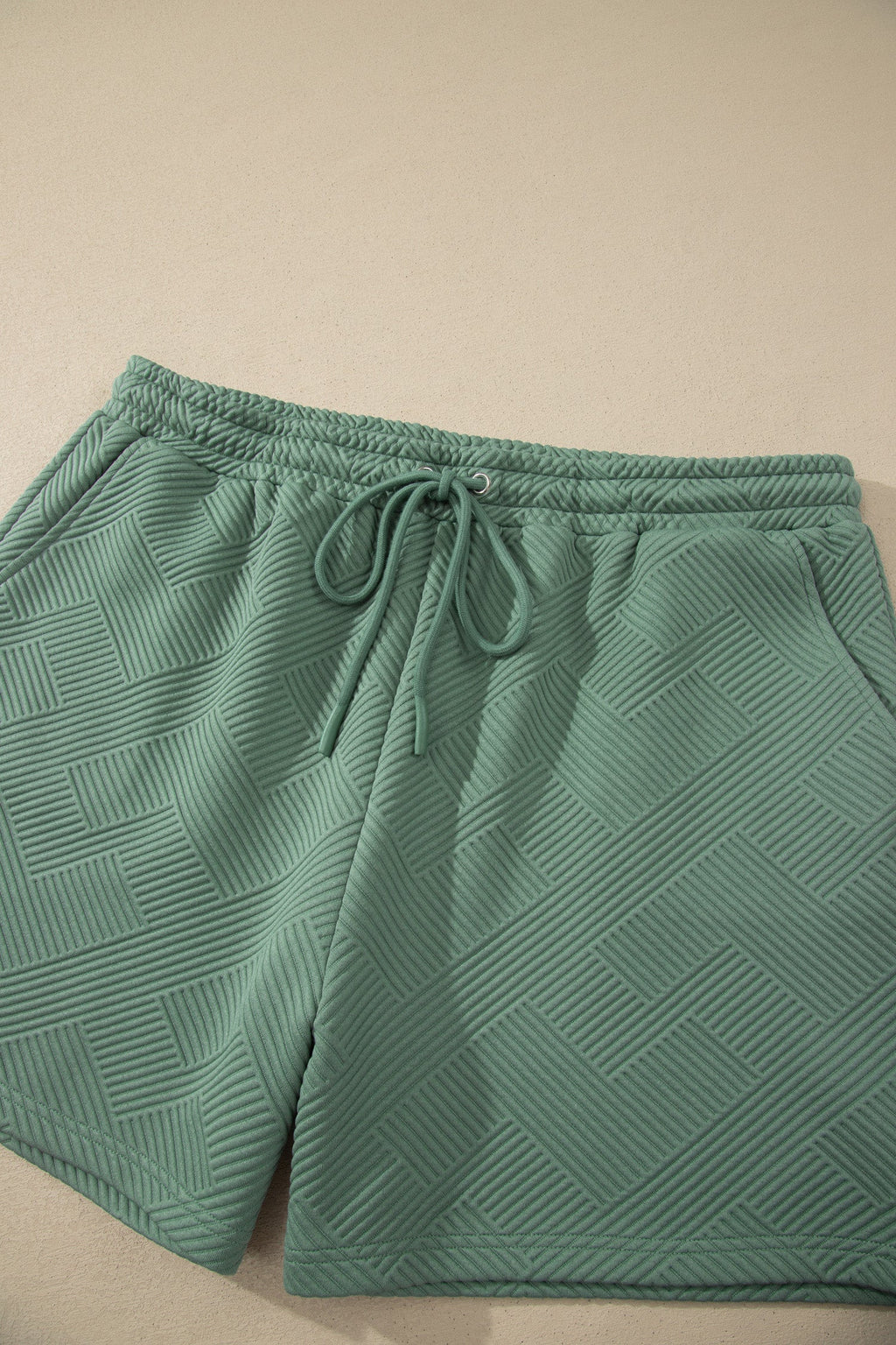 Mineral Blue Textured Top & Drawstring Shorts Set
