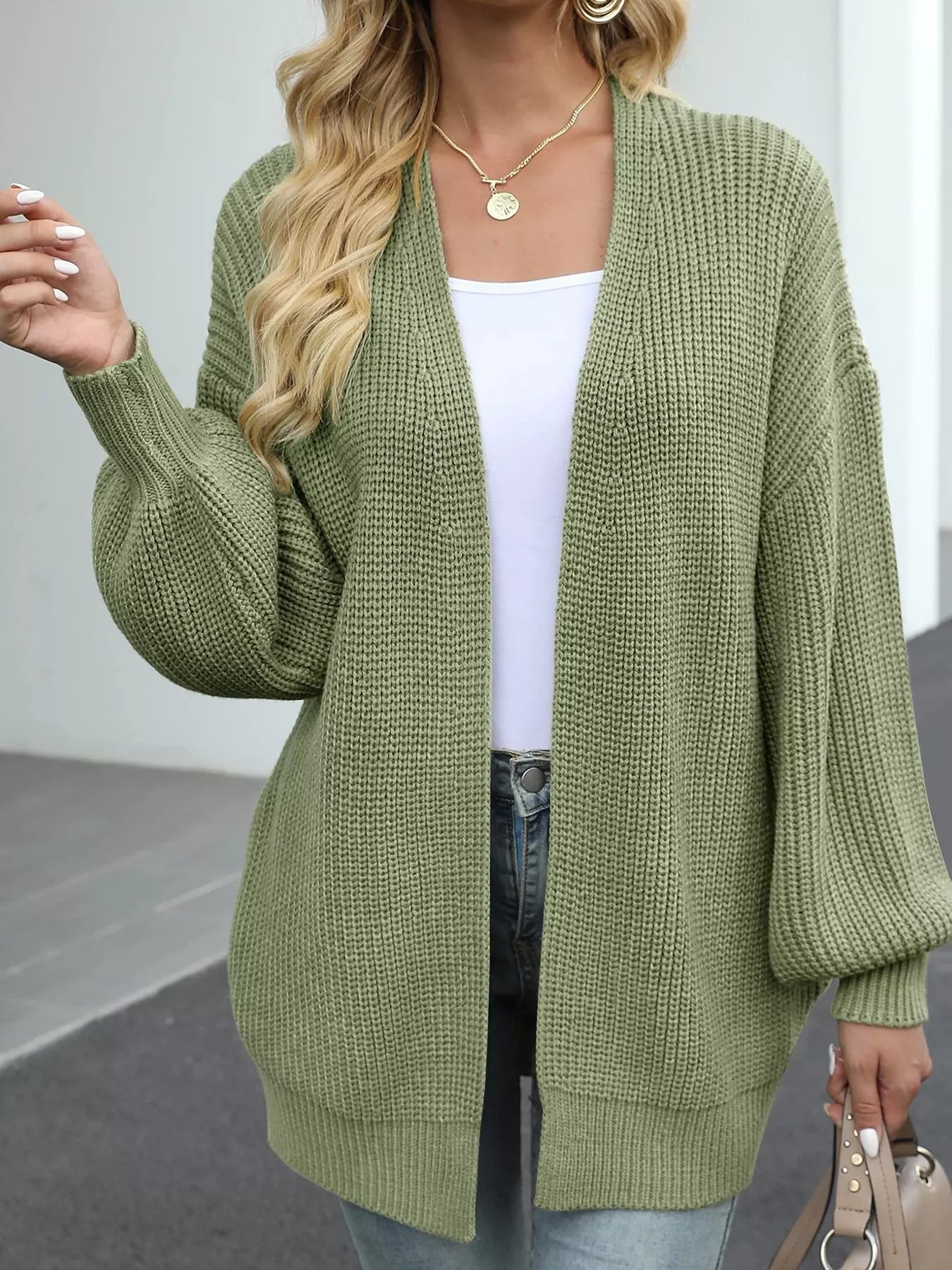 Plus Size Chunky Knit Open Front Cardigan
