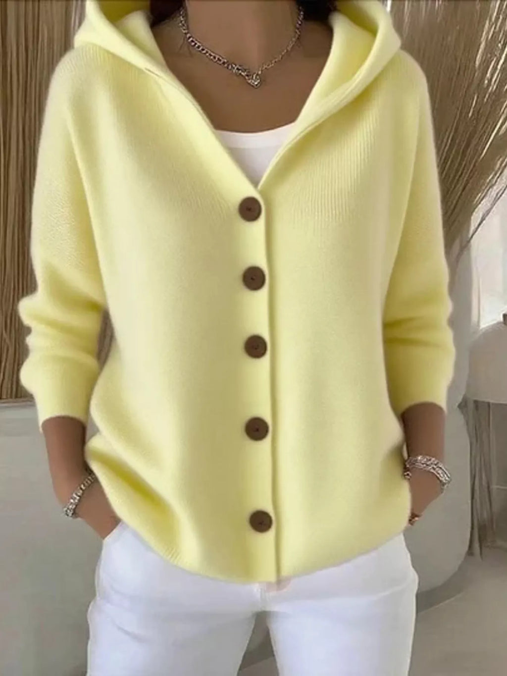 Plus Size Hooded Button-Down Knit Cardigan