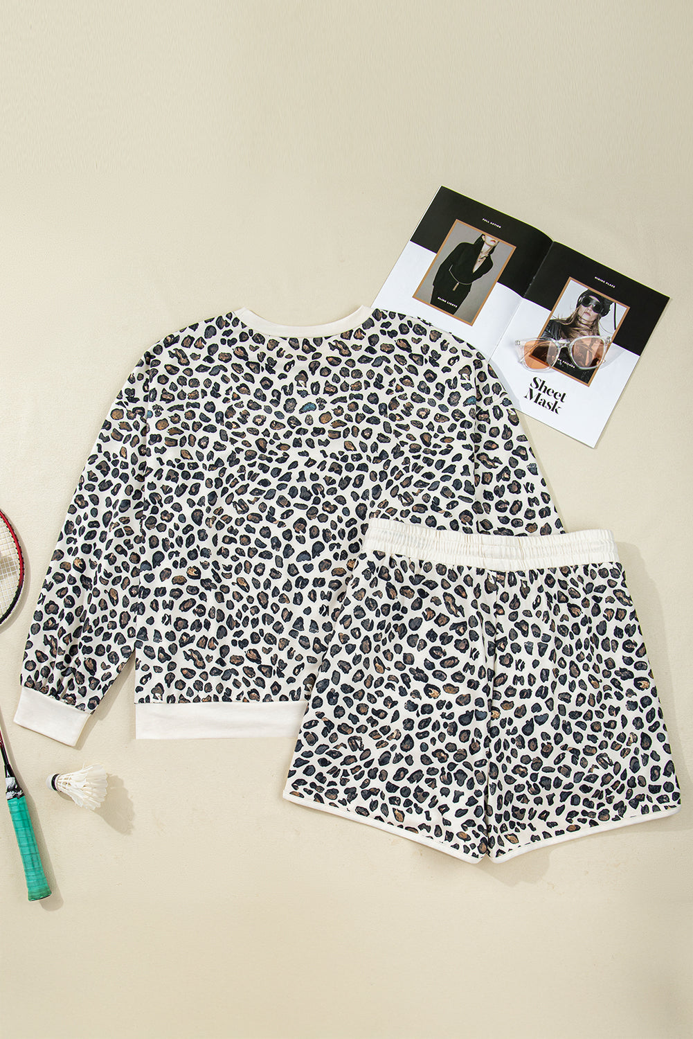 Khaki Leopard Print Pullover & Shorts Set
