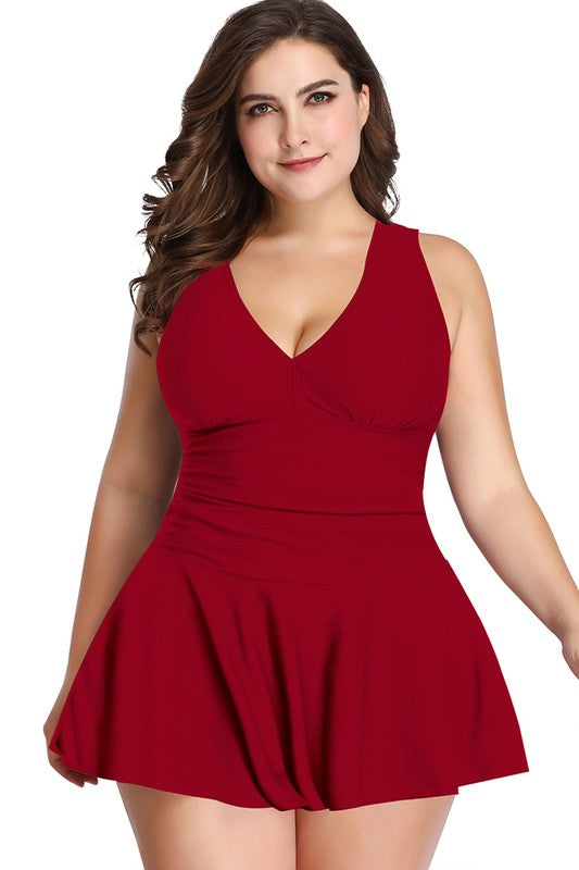 Plus Size Ruffle V-Neck One-Piece Swimsuit