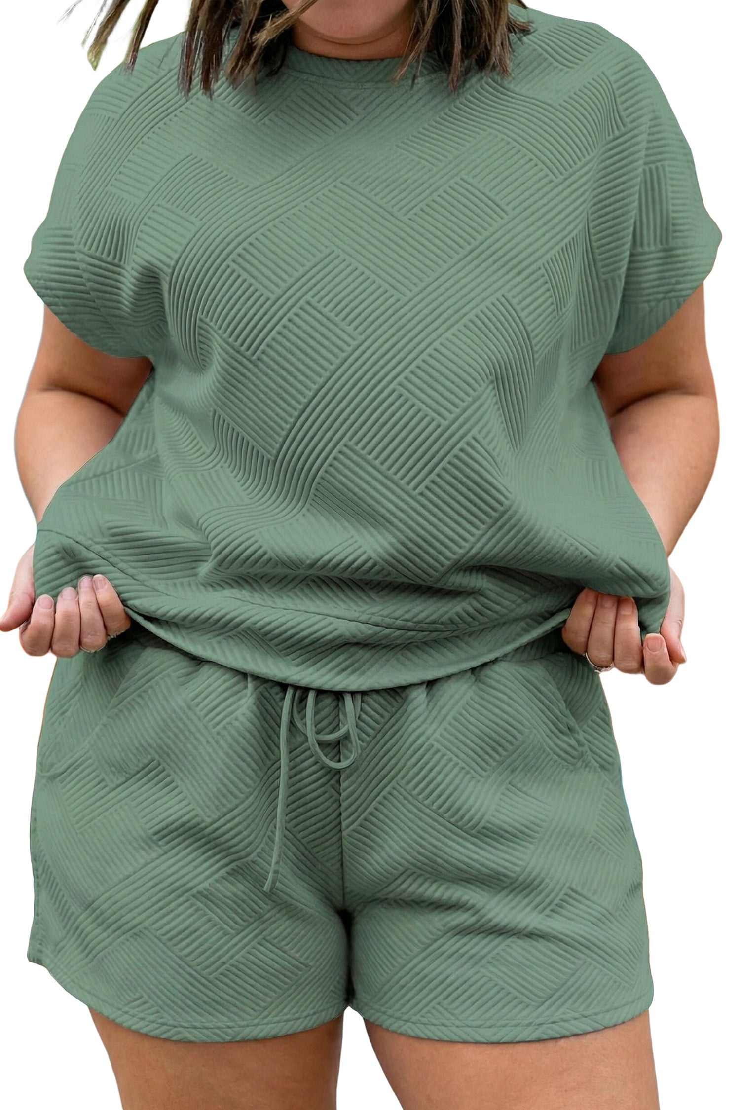 Mineral Blue Textured Top & Drawstring Shorts Set