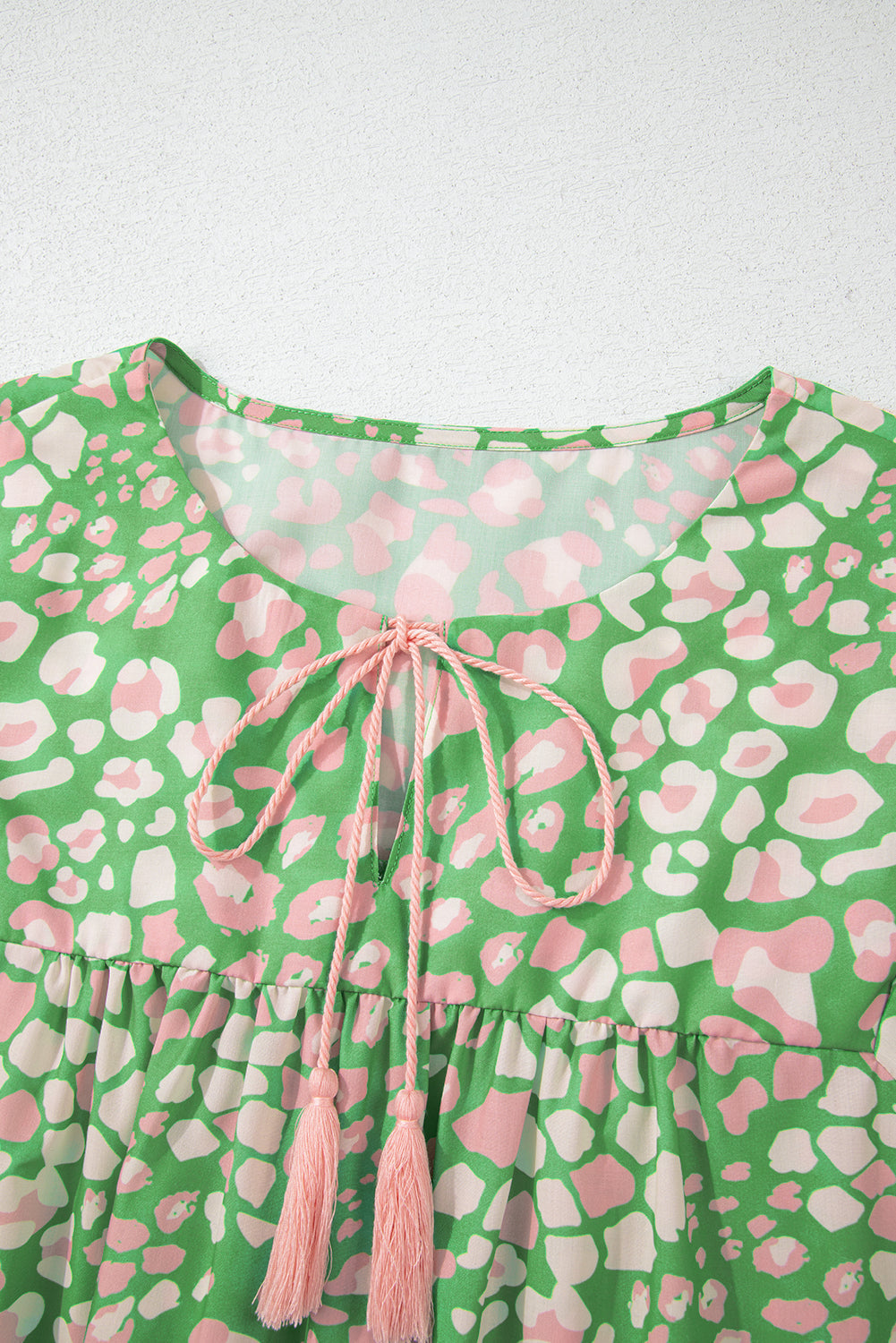 Plus Size Abstract Leopard Tassel Tie Blouse
