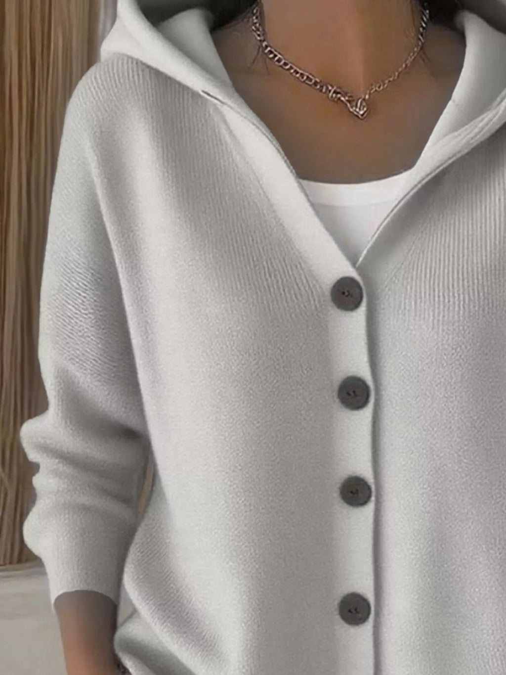 Plus Size Hooded Button-Down Knit Cardigan