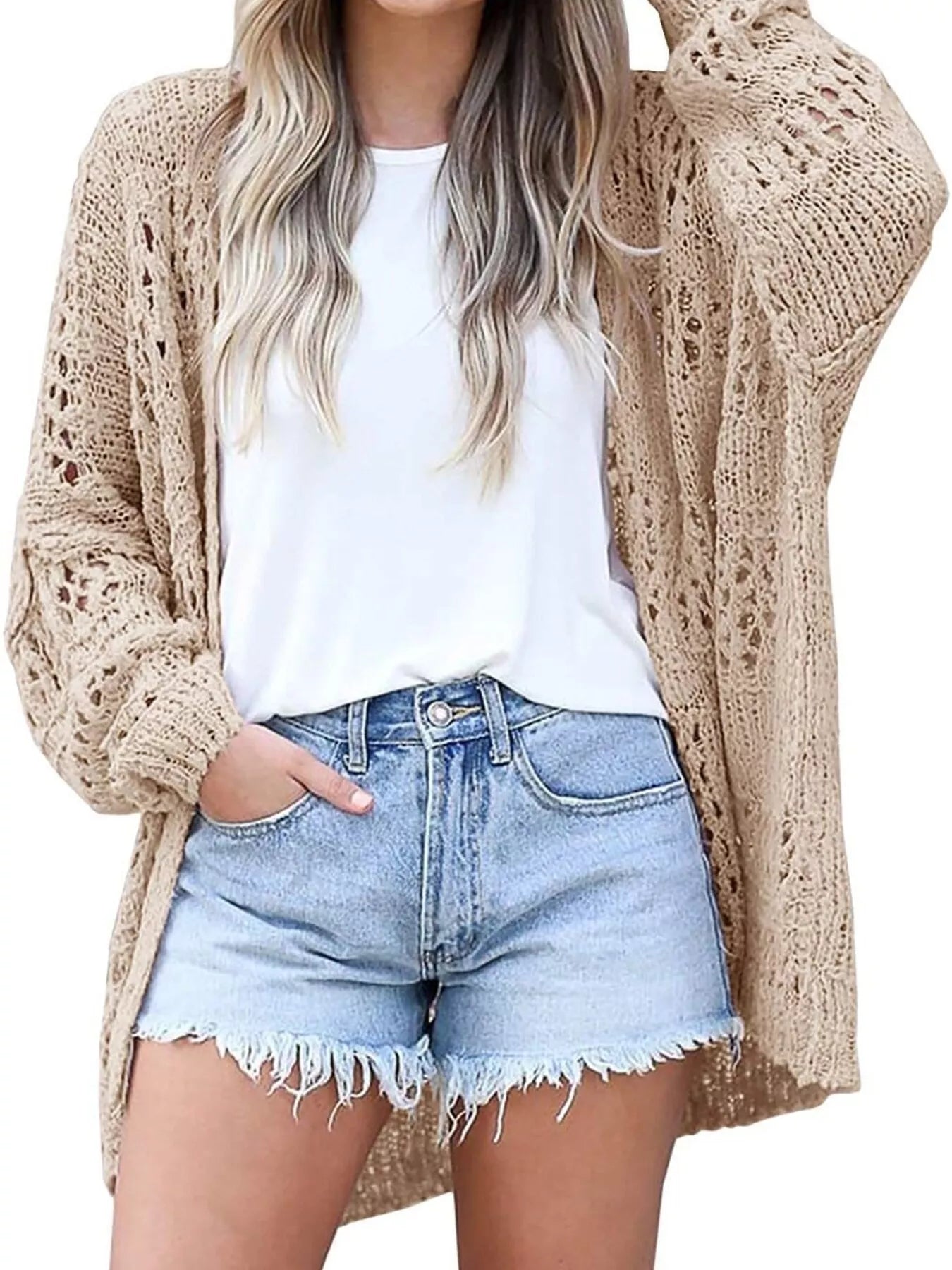 Plus Size Openwork Open Front Lightweight Cardigan