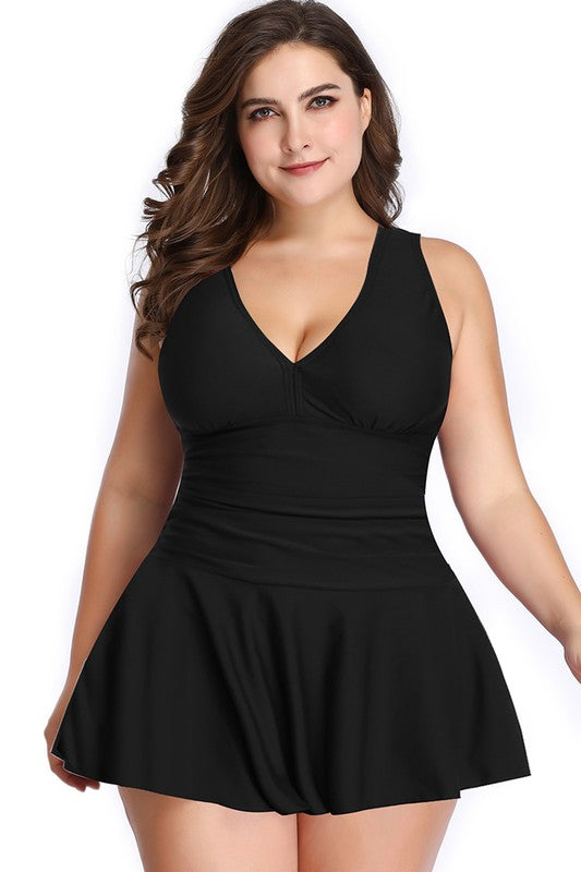 Plus Size Ruffle V-Neck One-Piece Swimsuit