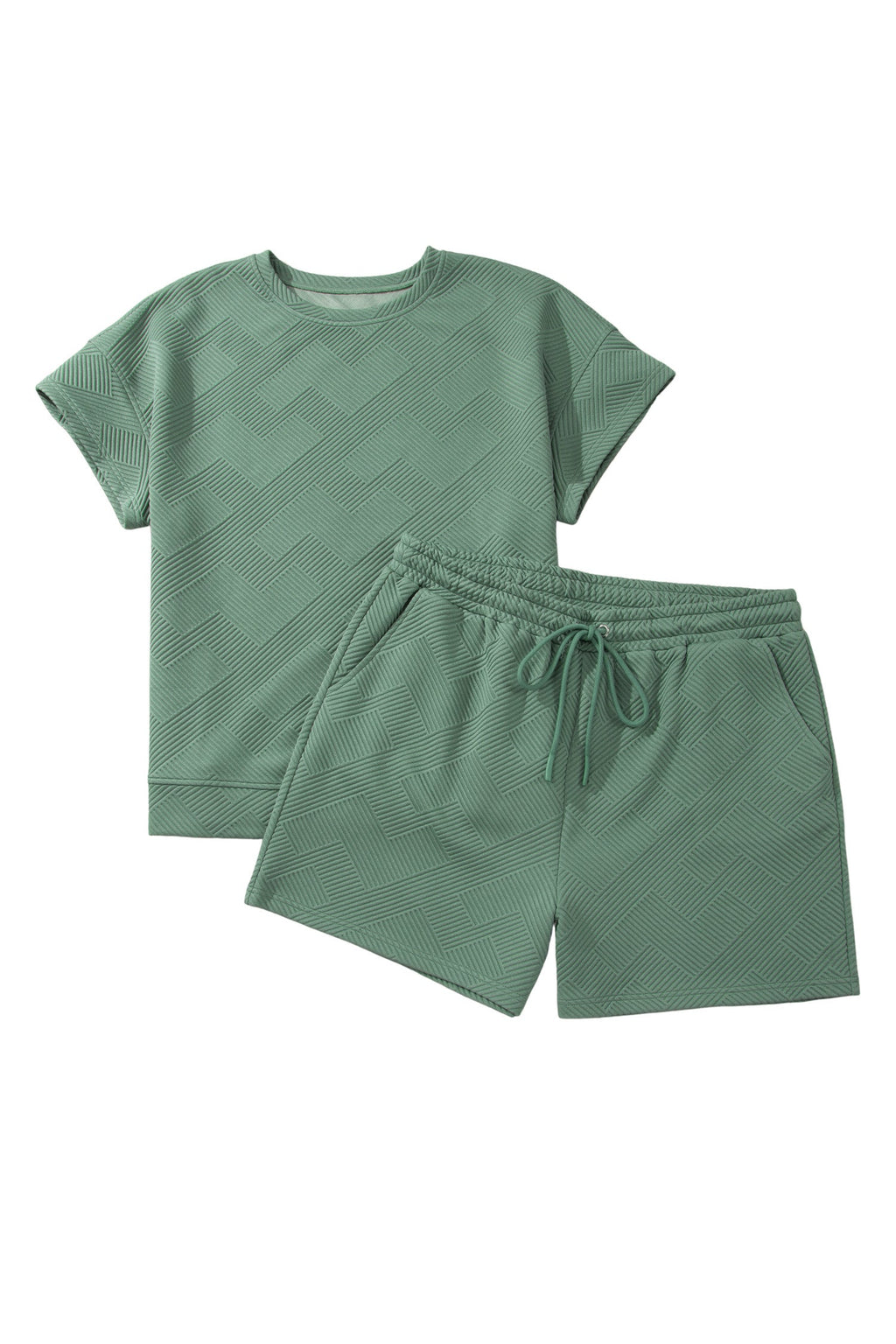 Mineral Blue Textured Top & Drawstring Shorts Set