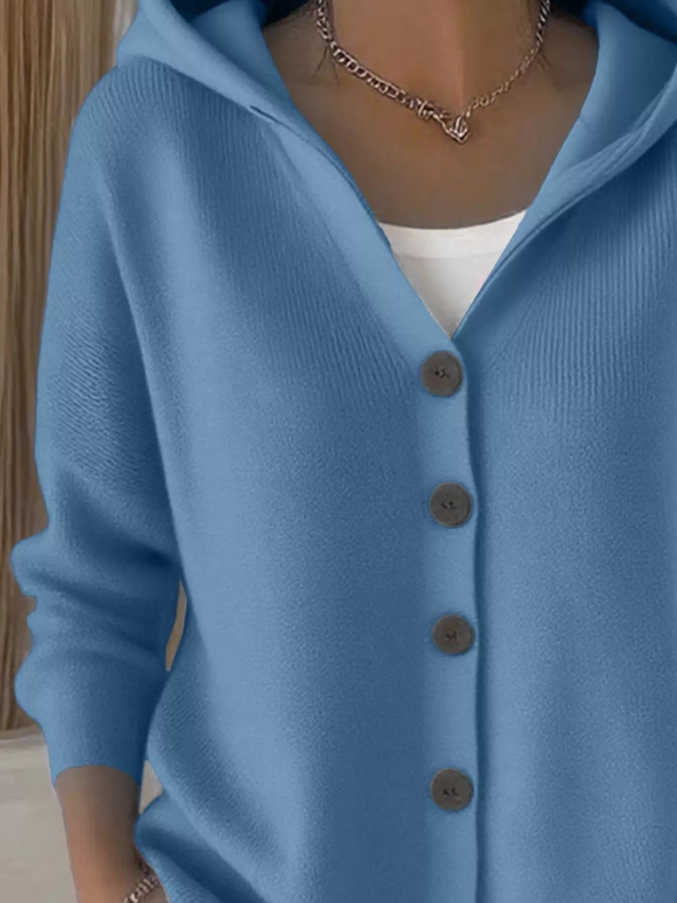 Plus Size Hooded Button-Down Knit Cardigan
