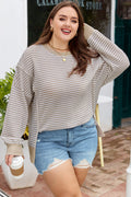 Plus Size Stripe Knit Ribbed Long Sleeve Top