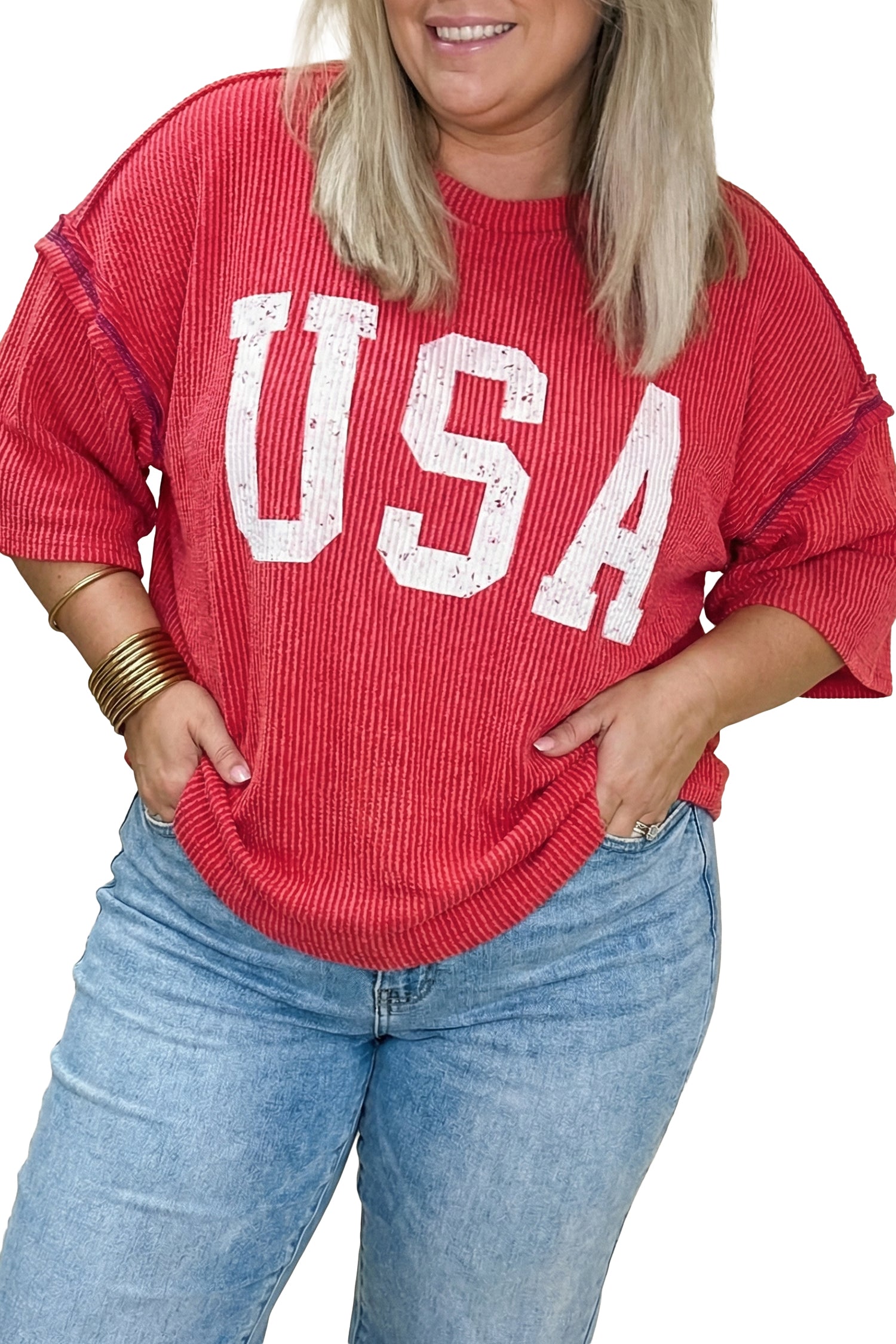 White Vintage USA Twisted Rib Plus Size Tee