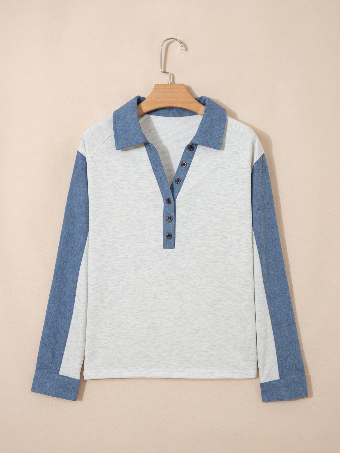 Color Block Button Detail Long Sleeve Top